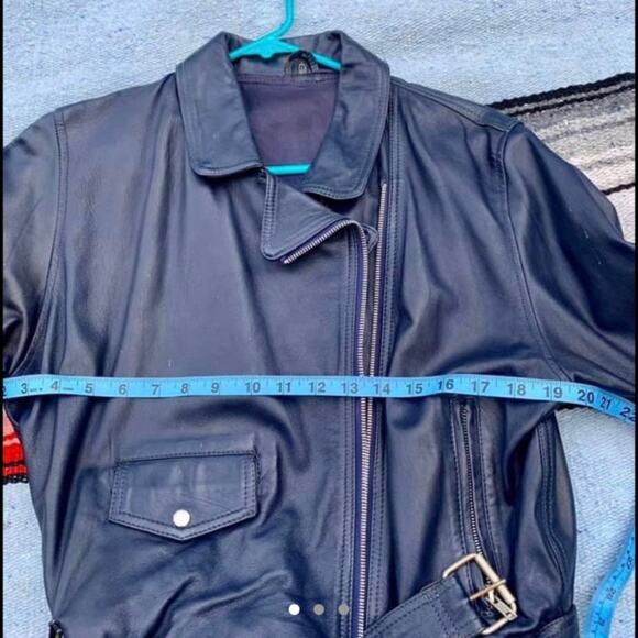 VINTAGE EIGHTIES 80s NAVY BLUE ITALIAN LEATHER BIKER MOTO JACKET ITALY 40 - Picture 3 of 9